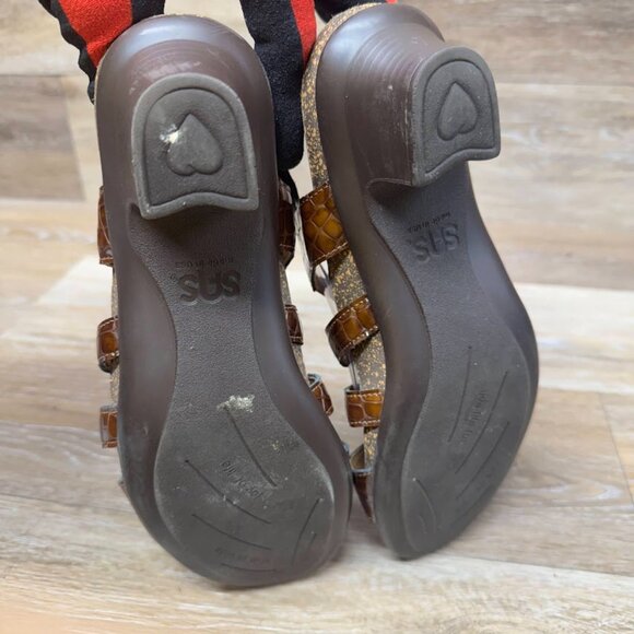 SAS Allegro Brown Leather Croc Embossed Heeled Sandals Women's Size 9.5 - Picture 4 of 8